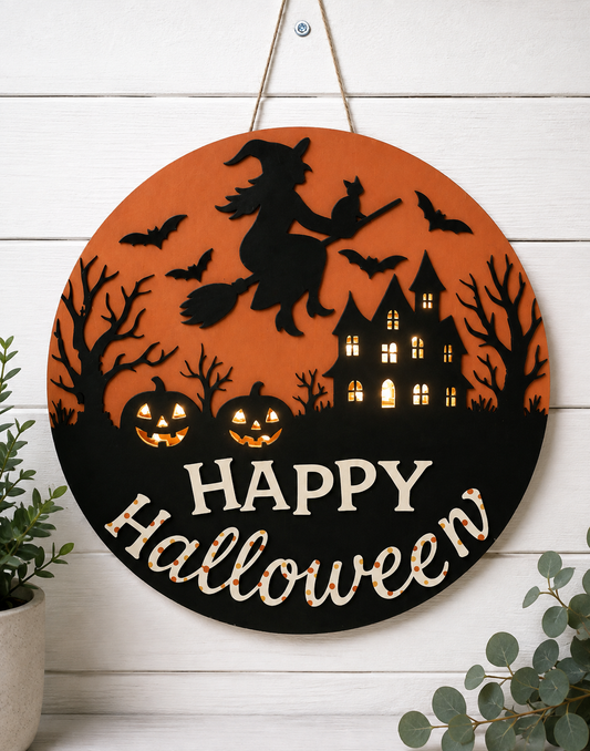 Light up Sign Flying Witch