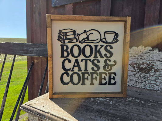 books, cats, coffee, 10x10