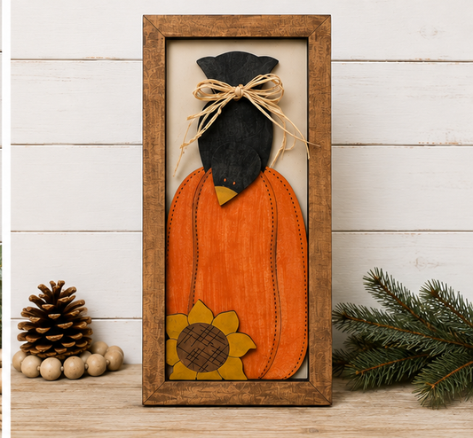 Faux framed FALL Pumpkin/Crow