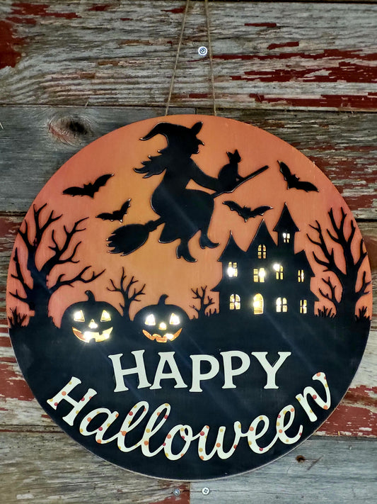 Light up Sign Flying Witch