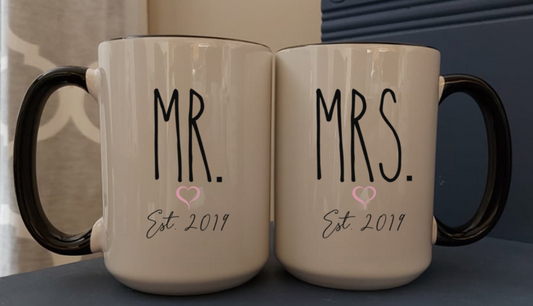 MR AND MRS MUGS WITH CUSTOM DATE