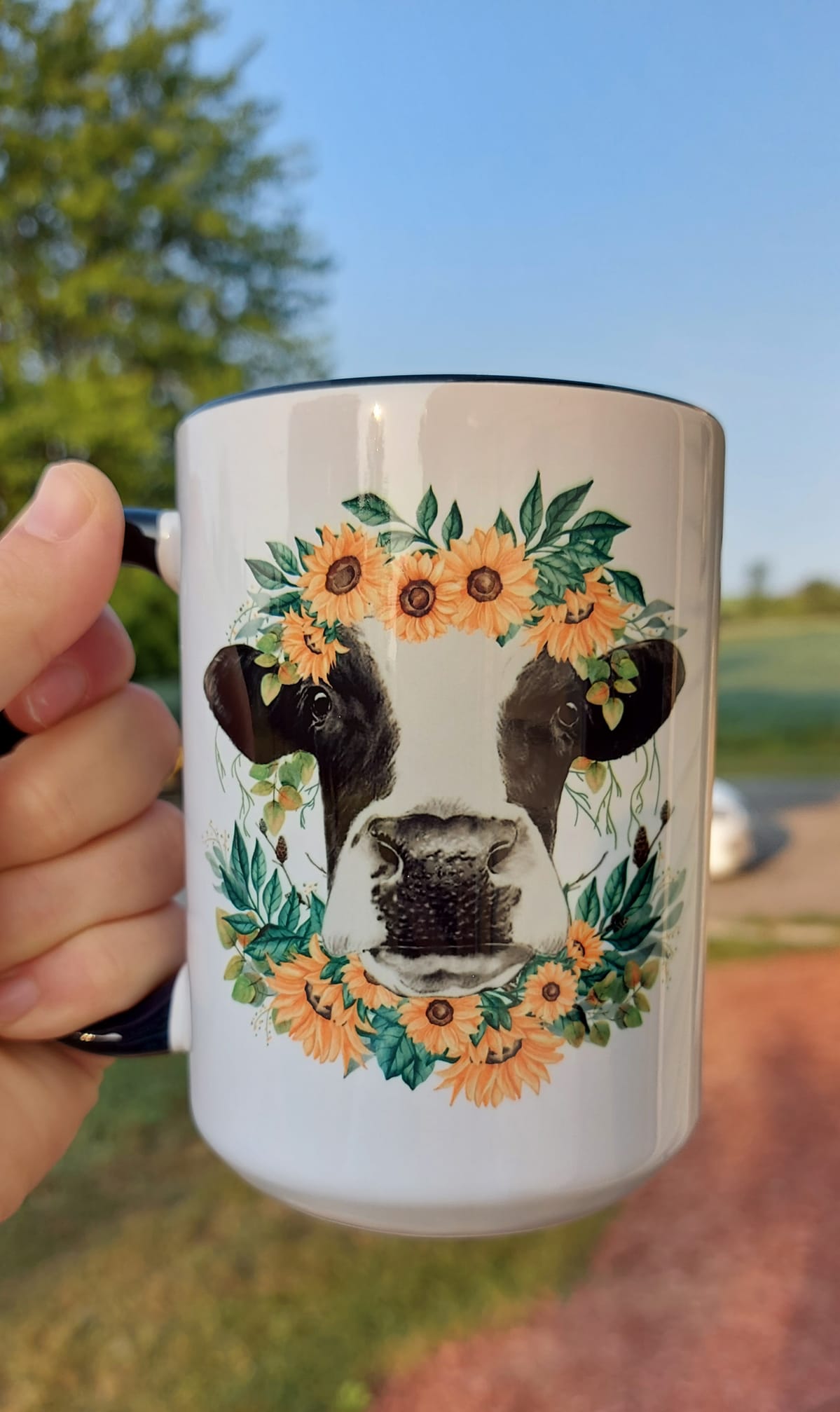 Cow with Sunflowers Mug